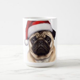 Pug Dog Santa Hat Merry Christmas Art Coffee Mug