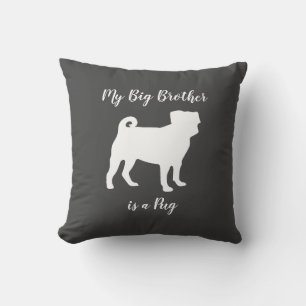 Pug Dog Silhouette Big Sibling Throw Pillow