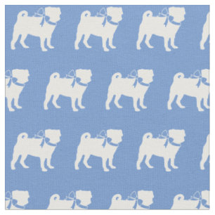 Pug Dog Silhouette Pet Light Blue Fabric