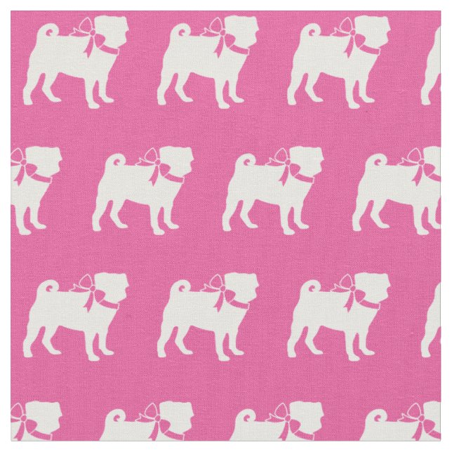 Pug Dog Silhouette Pet Pink Fabric (Close Up)