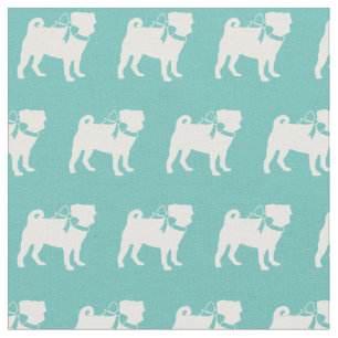 Pug Dog Silhouette Pet Teal Fabric
