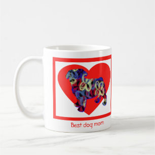 Pug Dog Silhouette Valentines Day Red Heart Coffee Mug