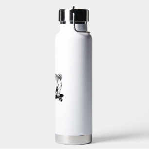 Pug dog skateboarder street art drawing water bottle