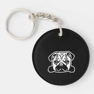Pug Dog Sketch Portrait Keychain