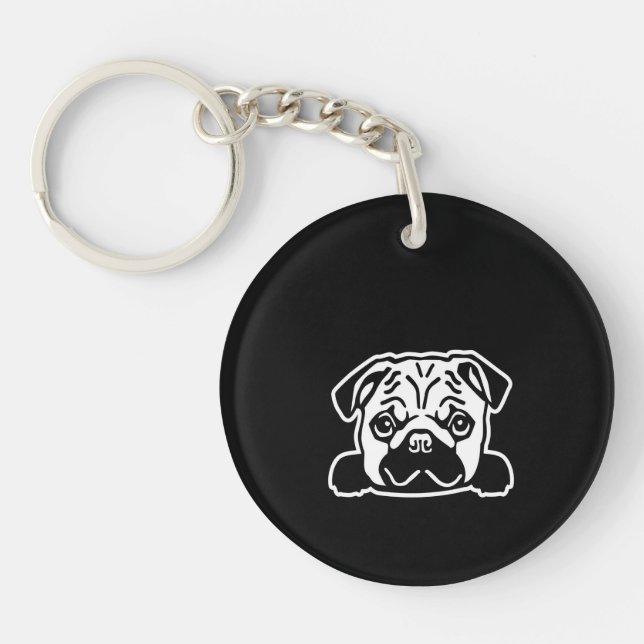 Pug Dog Sketch Portrait Keychain (Front)