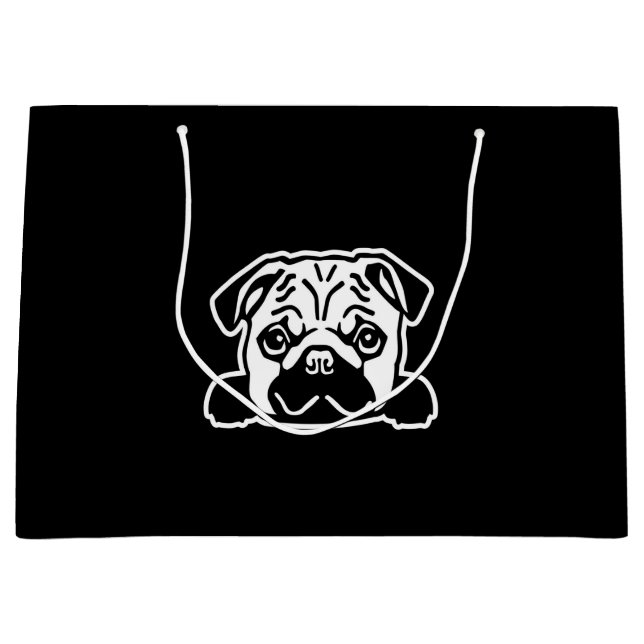 Pug Dog Sketch Portrait Large Gift Bag (Front)