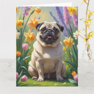 Pug Dog Spring Flowers Painting Card