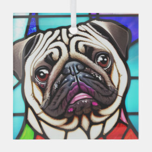 Pug Dog "Stained Glass"  Glass Ornament