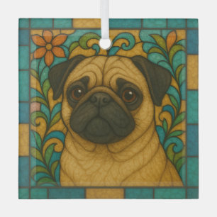 Pug Dog "Stained Glass"  Glass Ornament