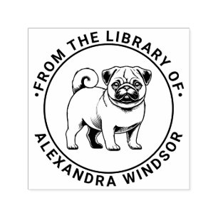 Pug Dog Standing Library Book Name Self-inking Stamp