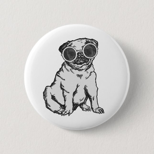 pug dog sunglasses quirky whimsical 2 inch round button (Front)
