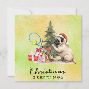 PUG Dog Tennis Christmas themed Holiday Card