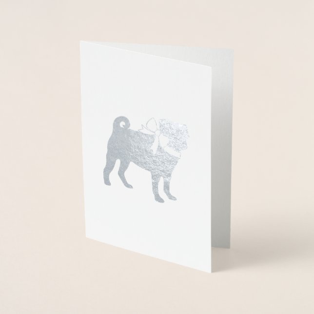 Pug Dog Theme Part Celebration - Silver Foil Card (Front)