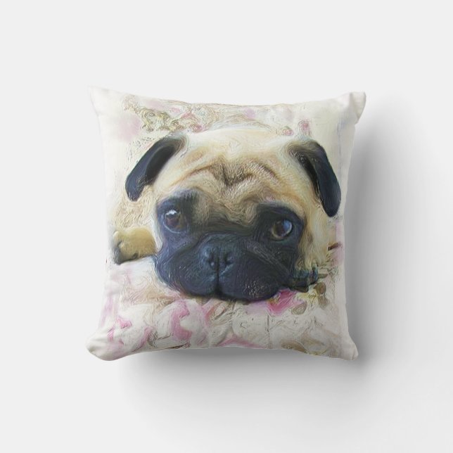 Pug Dog Throw Pillow (Front)