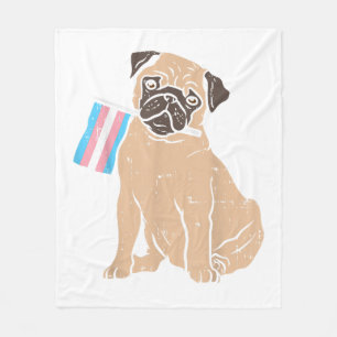 Pug Dog Transgender Flag Trans Pride LGBT Animal L Fleece Blanket