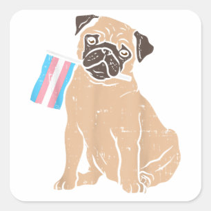 Pug Dog Transgender Flag Trans Pride LGBT Animal L Square Sticker