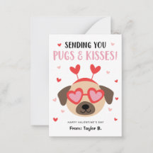 Pug Dog Valentine's Day Cards for Kids Classroom