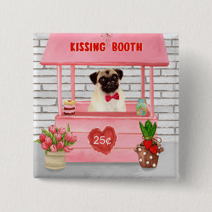 Pug Dog Valentine's Day Kissing Booth 2 Inch Square Button