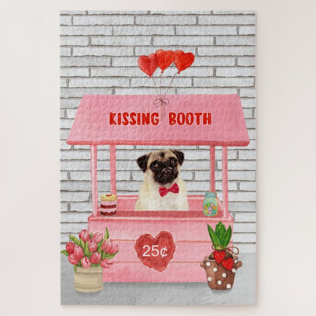 Pug Dog Valentine's Day Kissing Booth Jigsaw Puzzle (Vertical)