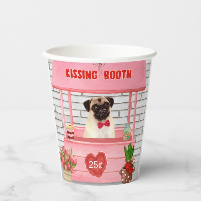 Pug Dog Valentine's Day Kissing Booth Paper Cups (Front)