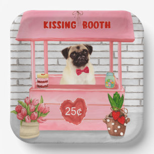 Pug Dog Valentine's Day Kissing Booth Paper Plate