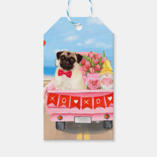 Pug Dog Valentine's Day Truck Hearts Gift Tags