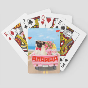 Pug Dog Valentine's Day Truck Hearts Playing Cards