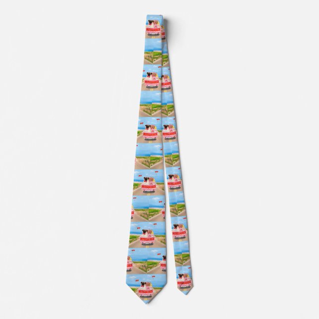 Pug Dog Valentine's Day Truck Hearts Tie (Front)