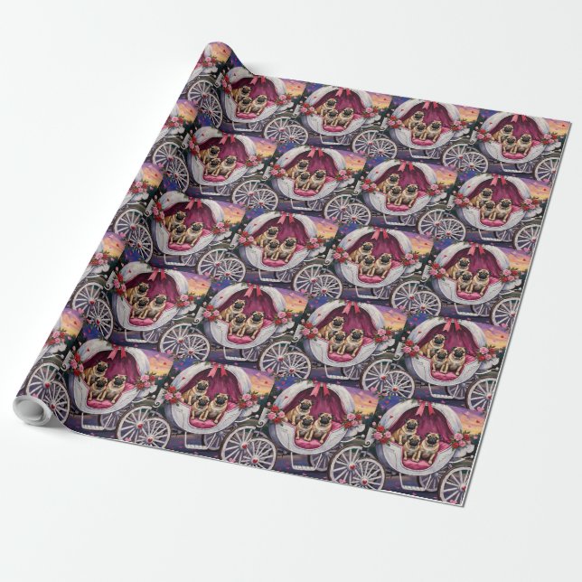 Pug Dog Valentine's Day Wrapping Paper (Unrolled)