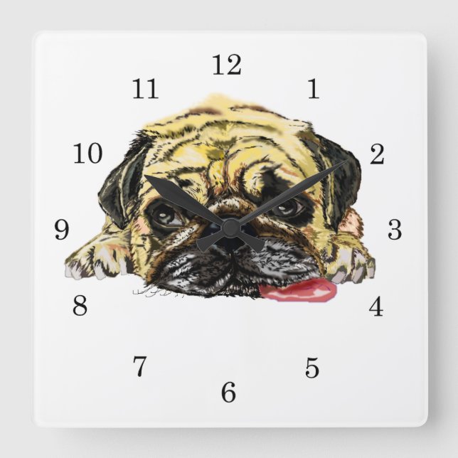 Pug Dog Wall Clock Funny - Your Colours (Front)