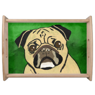 Pug Dog Watercolor Art Portrait Serving Tray