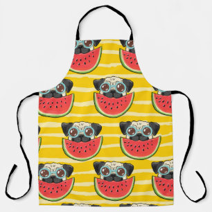 Pug Dog Watermelon: Summer Seamless. Apron