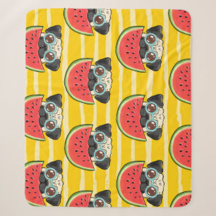 Pug Dog Watermelon: Summer Seamless. Sherpa Blanket