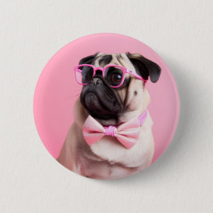 pug dog wearing bow 2 inch round button