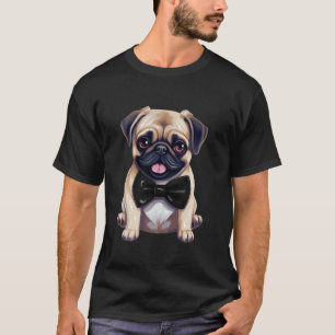 Pug Dog Wearing Bow Tie Black Neckwear Long Sleeve T-Shirt