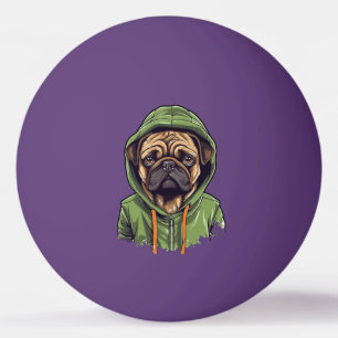 Pug Dog Wearing Green Hoodie Ping Pong Ball