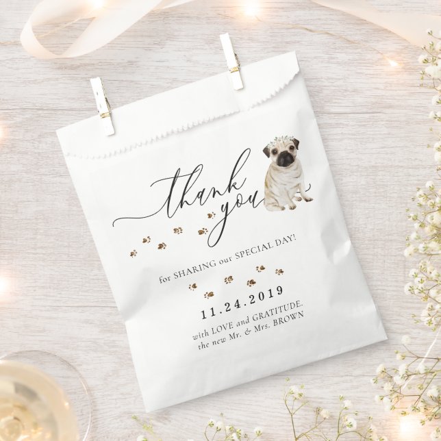 Pug dog Wedding Thank You Favour Bag (Clipped)