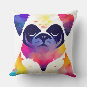 Pug Dog Wild Nature Animal Colors Art Painting Throw Pillow