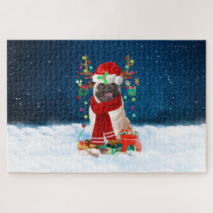 Pug dog with Christmas gifts Jigsaw Puzzle