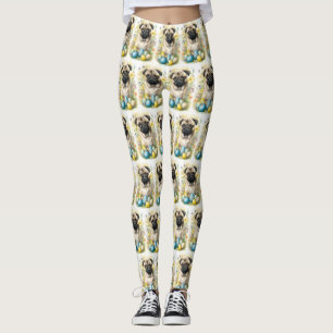 Pug Dog with Easter Eggs Holiday Leggings