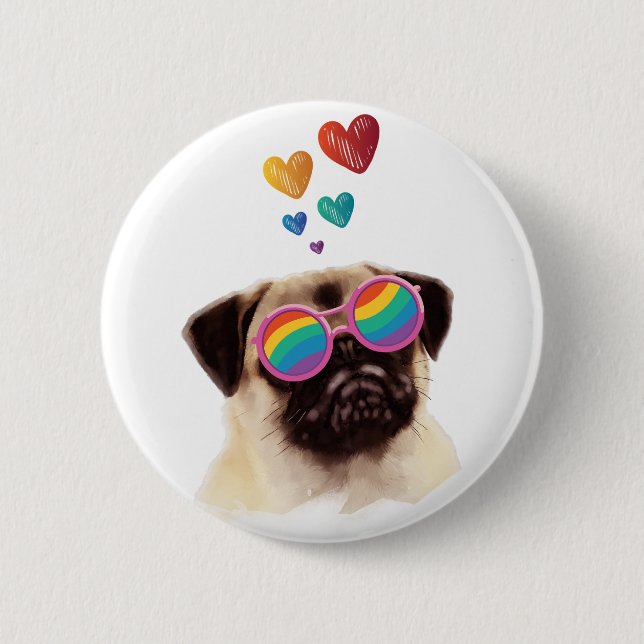 Pug Dog with Hearts Valentine's Day 2 Inch Round Button (Front)