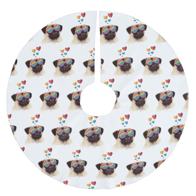 Pug Dog with Hearts Valentine's Day  Brushed Polyester Tree Skirt (Front)
