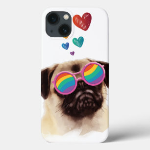 Pug Dog with Hearts Valentine's Day iPhone 13 Case