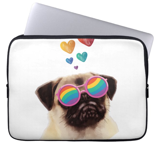 Pug Dog with Hearts Valentine's Day Laptop Sleeve (Front)