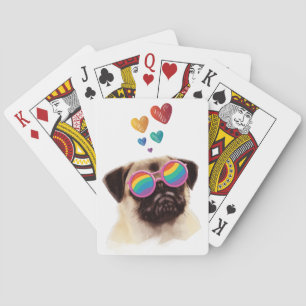 Pug Dog with Hearts Valentine's Day Playing Cards