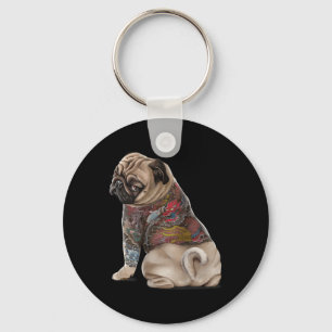 Pug Dog With Traditional Japanese Dragon Tattoo Ir Keychain