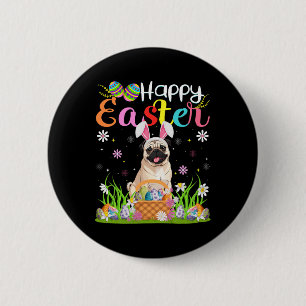 Pug Dogs Happy Easter Egg Hunt Bunny Ear Easter  2 Inch Round Button