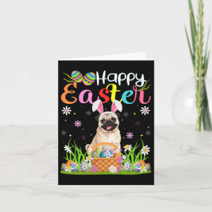 Pug Dogs Happy Easter Egg Hunt Bunny Ear Easter  Card