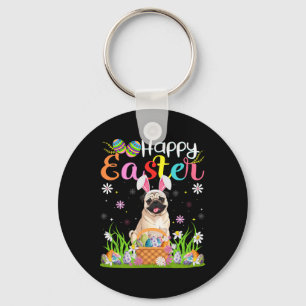 Pug Dogs Happy Easter Egg Hunt Bunny Ear Easter  Keychain
