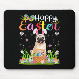 Pug Dogs Happy Easter Egg Hunt Bunny Ear Easter Mouse Pad